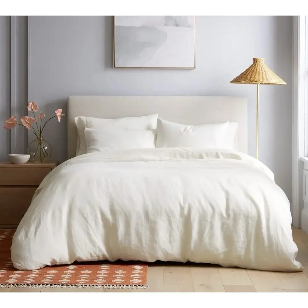 Quince European Linen Duvet Cover King Cal King Ivory NWOT Buttons